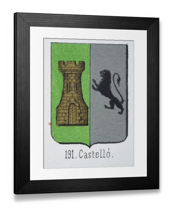 Framed Print : Medieval heraldry, Coat of arms, Shield with Halved, Gold Castle, Green, Black, Rampant, Lion, Silver, Spanish, Vintage illustration Framed Print : Medieval heraldry, Coat of arms, Shield with Halved, Gold Castle, Green, Black, Rampant, Lion, Silver, Spanish, Vintage illustration