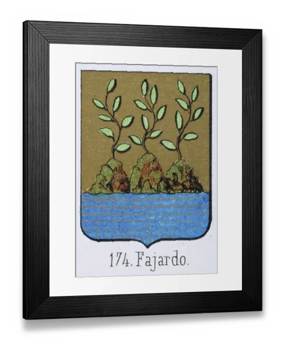 Framed Print : Medieval heraldry, Coat of arms, Shield with ISland, Sea, Growth, Spanish, Vintage illustration
