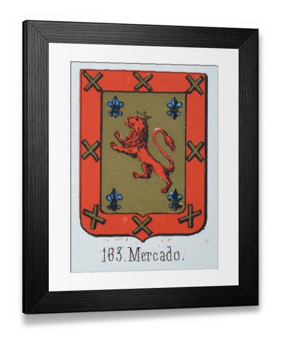 Framed Print : Medieval heraldry, Coat of arms, Shield with Red, Lion, Crown, fleur de lis, Spanish, Vintage illustration Framed Print : Medieval heraldry, Coat of arms, Shield with Red, Lion, Crown, fleur de lis, Spanish, Vintage illustration