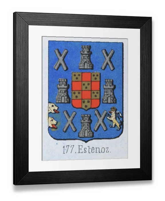 Framed Print : Medieval heraldry, Coat of arms, Shield with Silver, Castle, Crss, Lion, Rampant, Spanish, Vintage illustration Framed Print : Medieval heraldry, Coat of arms, Shield with Silver, Castle, Crss, Lion, Rampant, Spanish, Vintage illustration
