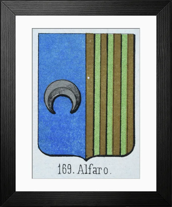 Framed Print : Medieval heraldry, Coat of arms, Shield with silver, crescent, blue, Striped, Gold, Green, Spanish, Vintage illustration Framed Print : Medieval heraldry, Coat of arms, Shield with silver, crescent, blue, Striped, Gold, Green, Spanish, Vintage illustration