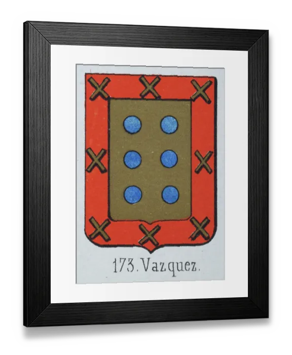 Framed Print : Medieval heraldry, Coat of arms, Shield with Six, Blue, Dots, Red, Border, Gold, Cross, Spanish, Vintage illustration Framed Print : Medieval heraldry, Coat of arms, Shield with Six, Blue, Dots, Red, Border, Gold, Cross, Spanish, Vintage illustration