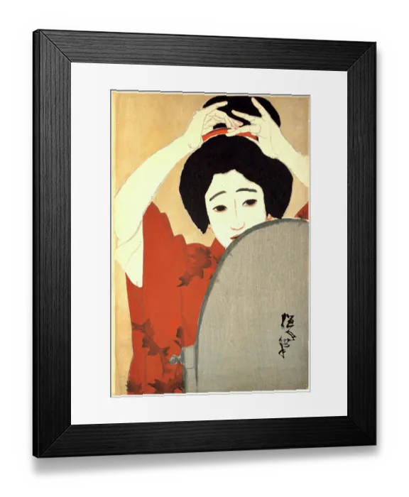 Framed Print : Woman Adjusting Her Hair in Front of the Mirror, 1930. Artist: Kitano Tsunetoni Framed Print : Woman Adjusting Her Hair in Front of the Mirror, 1930. Artist: Kitano Tsunetoni