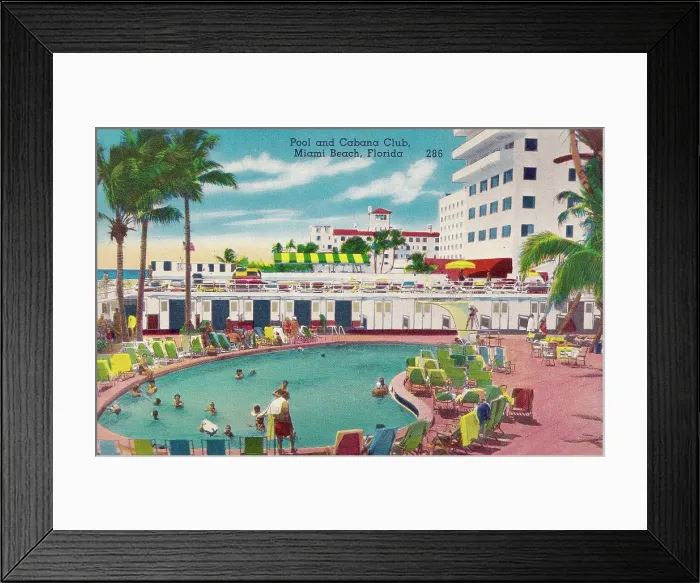 Framed Print : Souvenir postcard, Private Pool Club, Miami Beach, ca 1940s Framed Print : Souvenir postcard, Private Pool Club, Miami Beach, ca 1940s