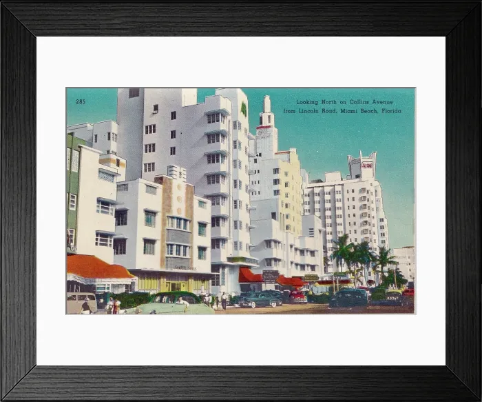 Framed Print : Vintage souvenir postcard, Miami Beach, Florida, ca 1940s Framed Print : Vintage souvenir postcard, Miami Beach, Florida, ca 1940s