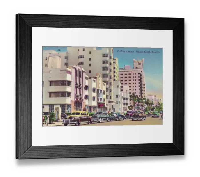 Framed Print : Vintage souvenir postcard, Miami Beach, Florida, ca 1940s