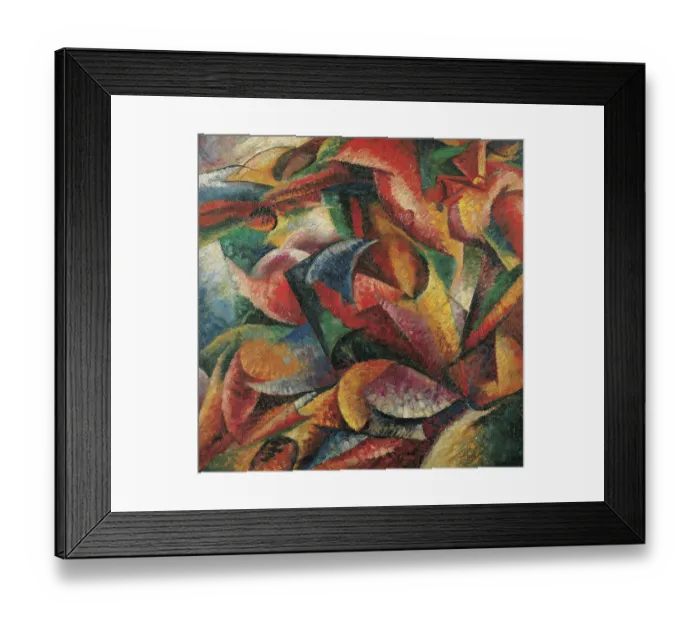 Framed Print : Italy, Lombardy, Milan, Twentieth-Century Museum. Whole artwork view. Futurist painting. The curved lines and coloured brush strokes convey a sense of dynamism Framed Print : Italy, Lombardy, Milan, Twentieth-Century Museum. Whole artwork view. Futurist painting. The curved lines and coloured brush strokes convey a sense of dynamism