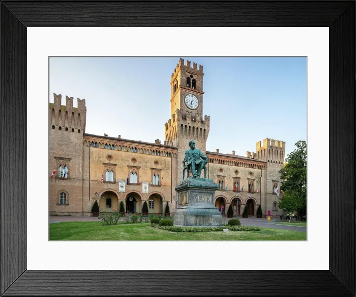 Framed Print : Verdi Monument in front of Rocca Pallavicino with Opera House Teatro Guiseppe Verdi Framed Print : Verdi Monument in front of Rocca Pallavicino with Opera House Teatro Guiseppe Verdi