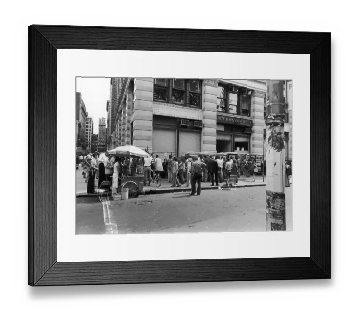 Framed Print : Art Show. New Yorkers viewing an art exhibition outside a New York University Framed Print : Art Show. New Yorkers viewing an art exhibition outside a New York University