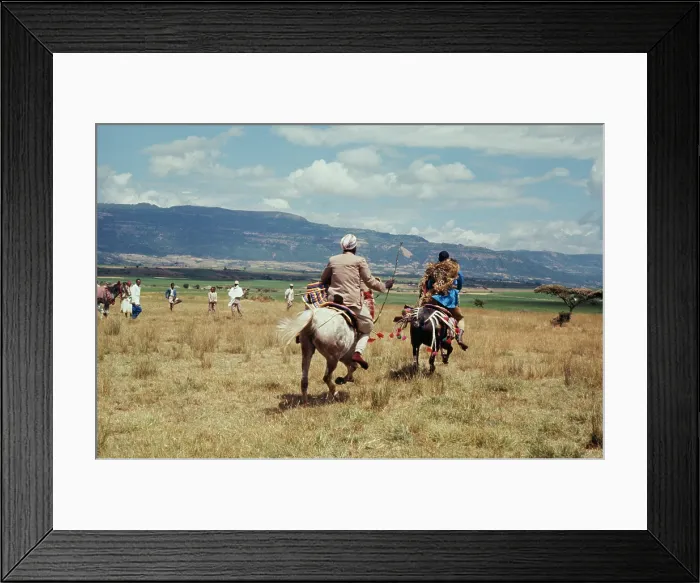 Framed Print : Ethiopia. Men riding horses with decorated saddles in Ethiopia, circa 1965 Framed Print : Ethiopia. Men riding horses with decorated saddles in Ethiopia, circa 1965