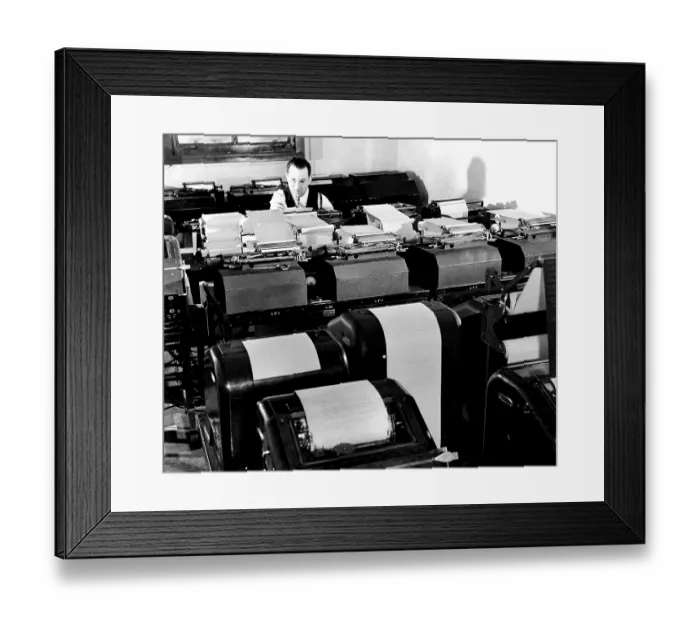 Framed Print : Teletype Machines & Operator Framed Print : Teletype Machines & Operator