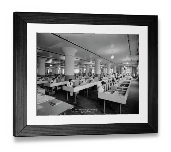 Framed Print : Handkerchief Folding & Boxing Department Framed Print : Handkerchief Folding & Boxing Department