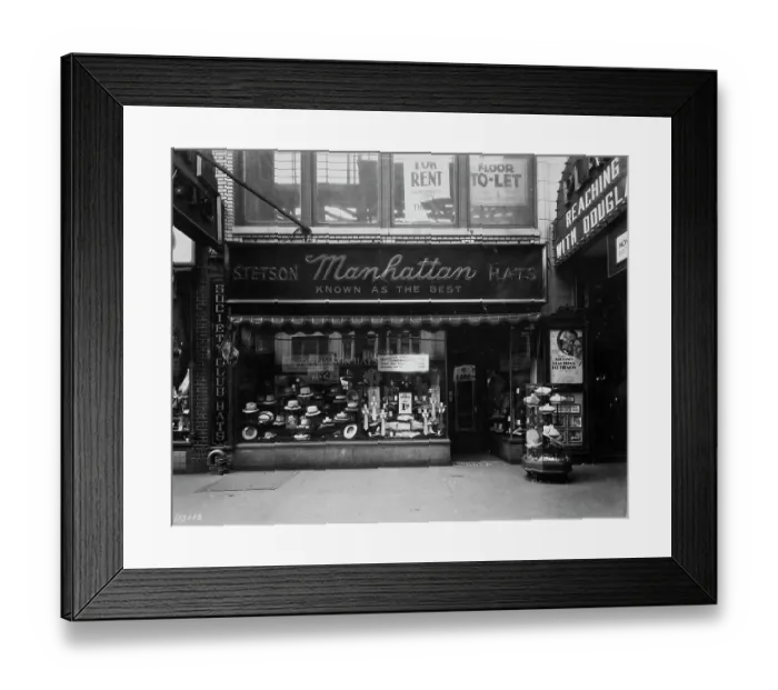 Framed Print : Manhattan Hat Store Framed Print : Manhattan Hat Store