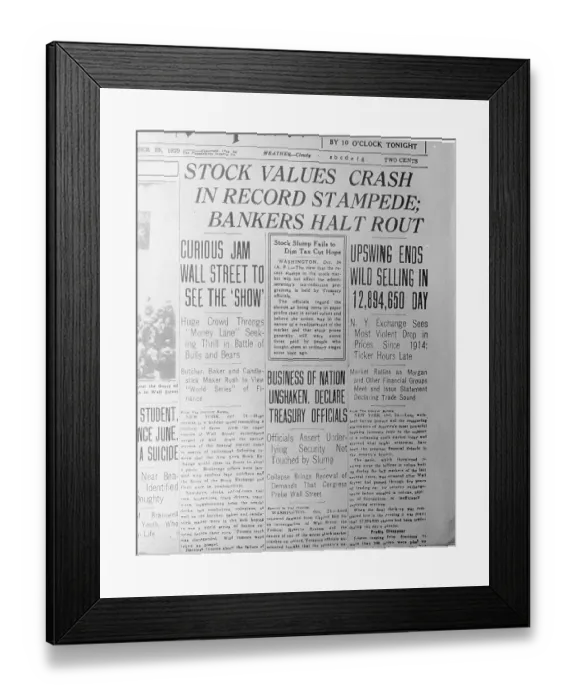 Framed Print : Stock Crash Reported In Newspaper Framed Print : Stock Crash Reported In Newspaper