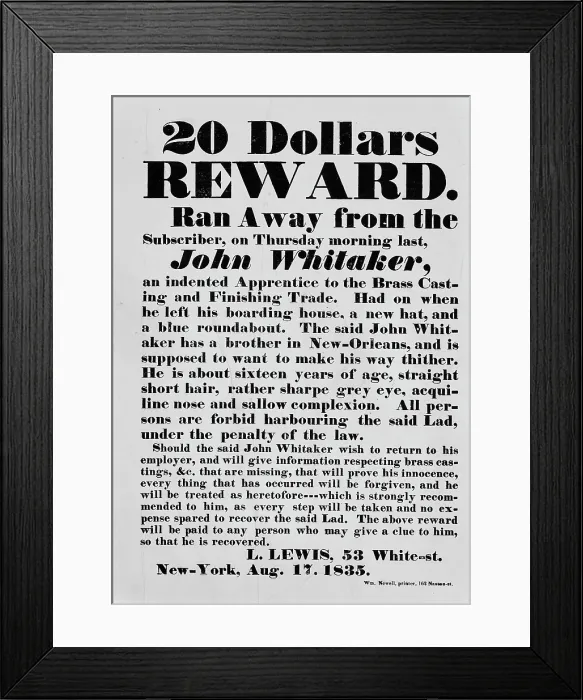 Framed Print : 20 Dollars Reward For John Whitaker Framed Print : 20 Dollars Reward For John Whitaker