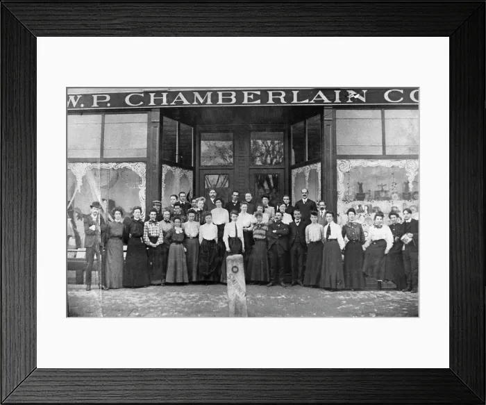Framed Print : Staff Posing Outside WP Chamberlain Company's Store Framed Print : Staff Posing Outside WP Chamberlain Company's Store