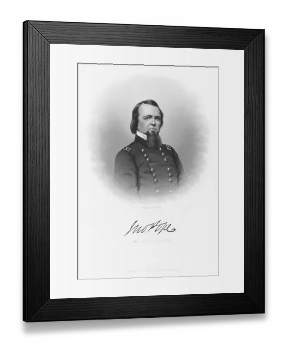 Framed Print : John Pope. Engraved portrait of American Civil War general Framed Print : John Pope. Engraved portrait of American Civil War general