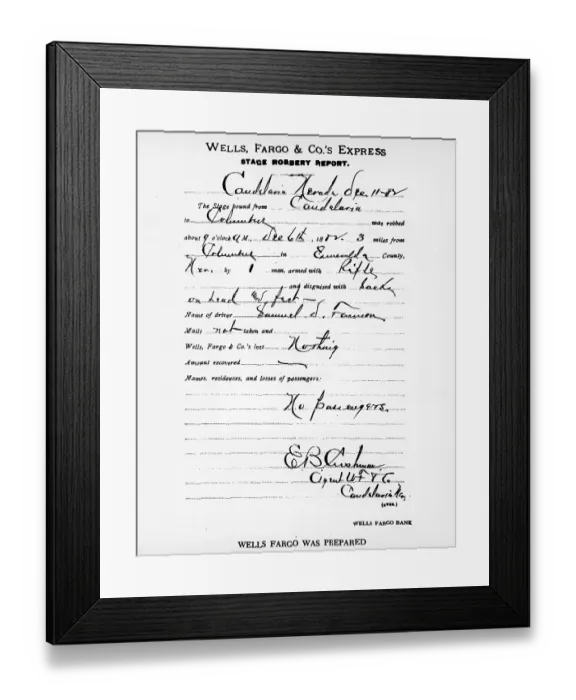 Framed Print : Stage Robbery Report Framed Print : Stage Robbery Report