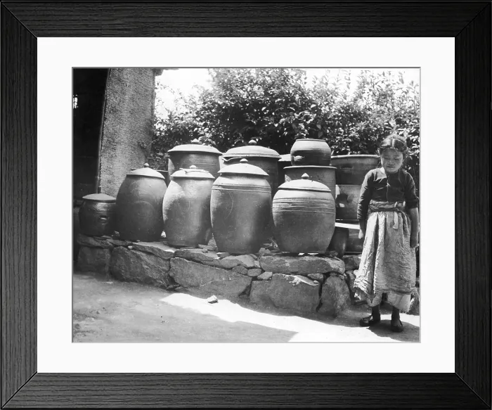Framed Print : Girl w /  Korean pickle vessels