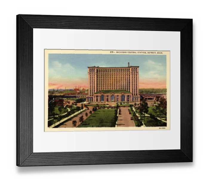 Framed Print : Michigan Central Station Postcard Framed Print : Michigan Central Station Postcard