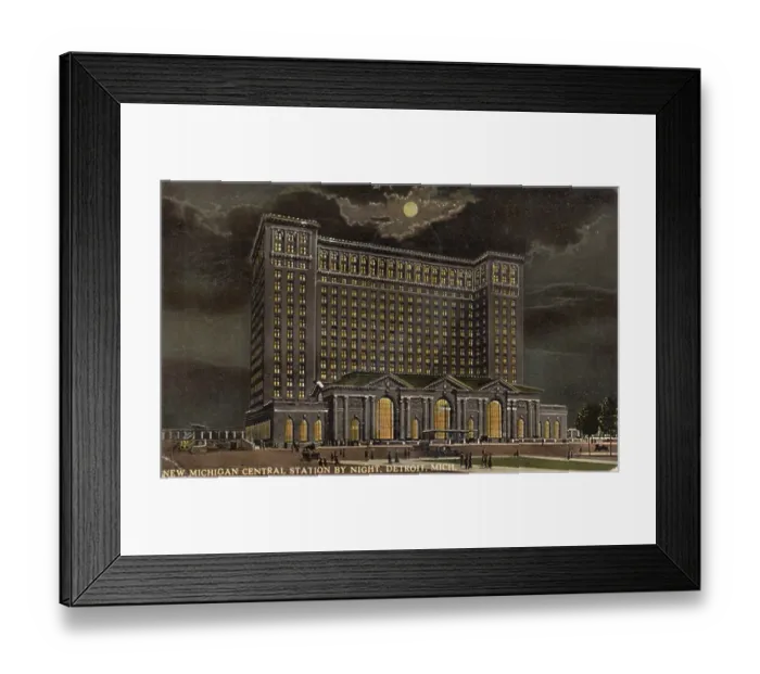 Framed Print : Michigan Central Station By Night Postcard Framed Print : Michigan Central Station By Night Postcard