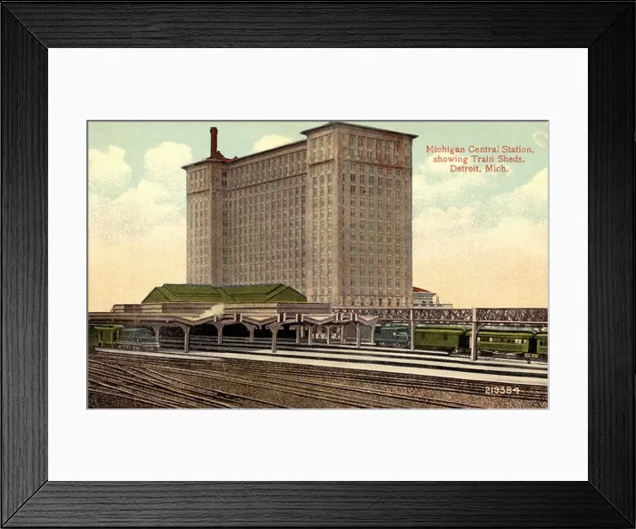 Framed Print : Michigan Central Station Postcard by Valentine Souvenir Framed Print : Michigan Central Station Postcard by Valentine Souvenir
