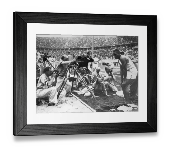 Framed Print : Leni Riefenstahl Filming Archie Williams Framed Print : Leni Riefenstahl Filming Archie Williams