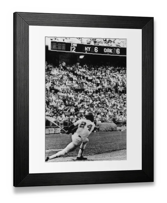 Framed Print : Mays Hits. 14th October 1973, American baseball player Willie Mays of the Framed Print : Mays Hits. 14th October 1973, American baseball player Willie Mays of the