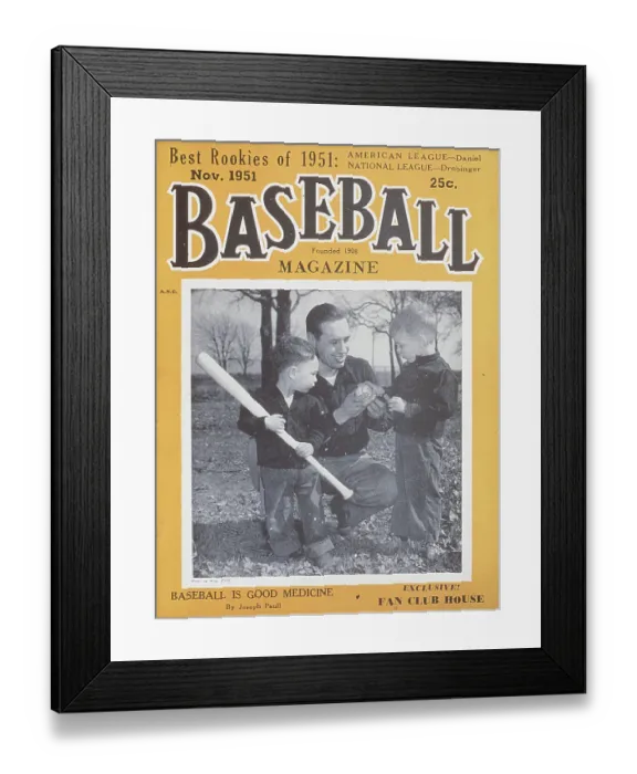 Framed Print : Baseball Magazine Cover With Bob Feller & Kids Framed Print : Baseball Magazine Cover With Bob Feller & Kids