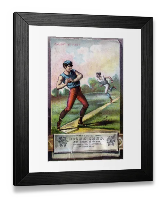 Framed Print : Caught At First Baseball Score Card Framed Print : Caught At First Baseball Score Card