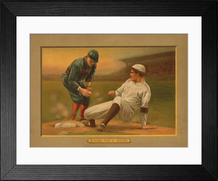 Framed Print : Baseball Card Titled A Close Play At Second Framed Print : Baseball Card Titled A Close Play At Second