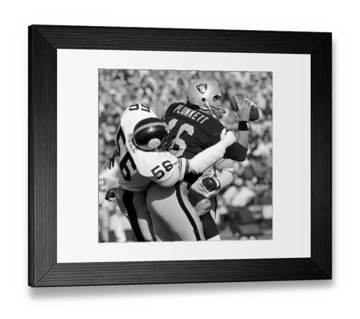 Framed Print : Raiders QB Jim Plunkett tackled by Steelers Robin Cole Framed Print : Raiders QB Jim Plunkett tackled by Steelers Robin Cole