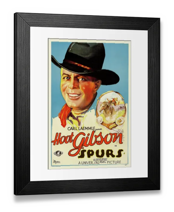Framed Print : Spurs. Poster from the silent film era starring Hoot Gibson Framed Print : Spurs. Poster from the silent film era starring Hoot Gibson