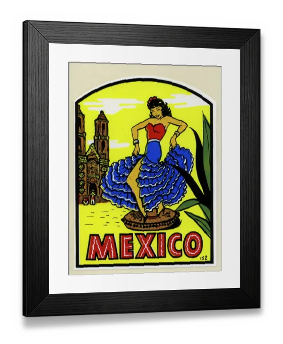 Framed Print : Mexico. MEXICO - 1970: A vinyl decal of a Mexican woman dancing from 1970 in Mexico
