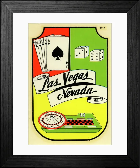 Framed Print : Las Vegas. USA - 1965: A decal for Las Vegas, Nevada from 1965 in USA Framed Print : Las Vegas. USA - 1965: A decal for Las Vegas, Nevada from 1965 in USA