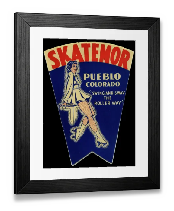 Framed Print : Skatemor. USA - A decal for a roller skating rink in Pueblo