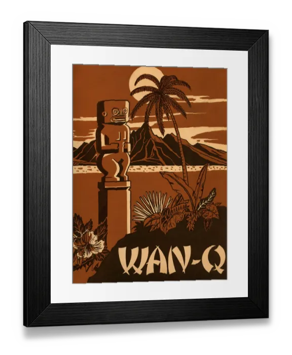 Framed Print : Wan-Q. USA - 1958: A menu for Wan-Q reads 'Wan-Q' from 1958 in USA Framed Print : Wan-Q. USA - 1958: A menu for Wan-Q reads 'Wan-Q' from 1958 in USA