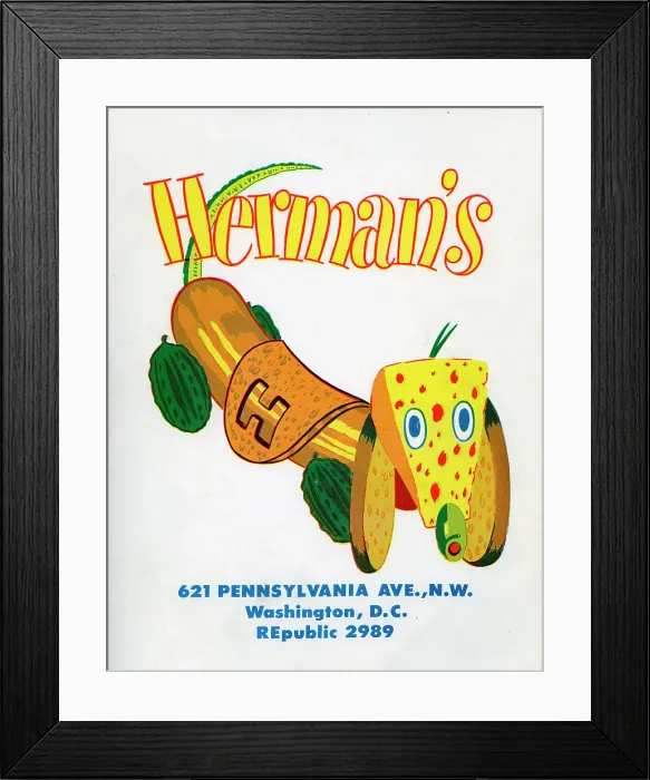 Framed Print : Herman's. USA - 1955: A menu for Herman's reads 'Herman's' from 1955 in USA Framed Print : Herman's. USA - 1955: A menu for Herman's reads 'Herman's' from 1955 in USA