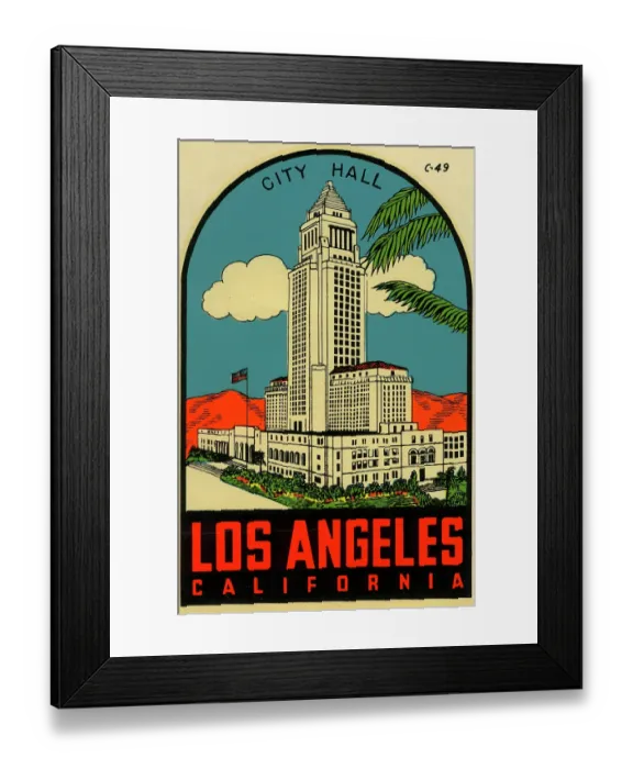 Framed Print : City Hall. USA - 1952: A decal for Los Angeles City Hall in California from 1952 in USA Framed Print : City Hall. USA - 1952: A decal for Los Angeles City Hall in California from 1952 in USA