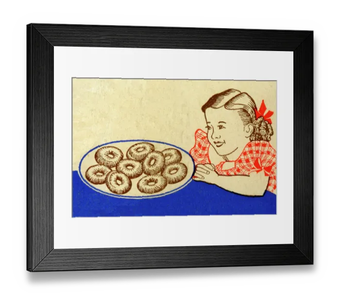 Framed Print : Girl looking at plat of doughnuts
