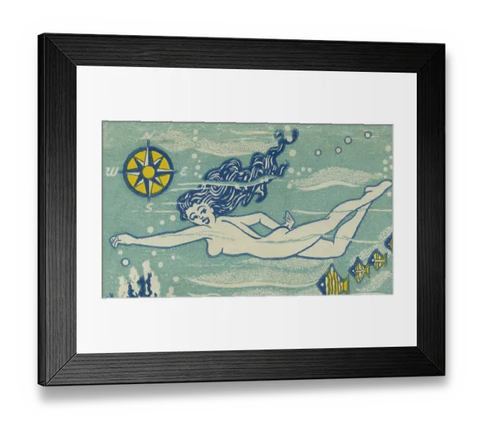 Framed Print : Nude woman swimming underwater
