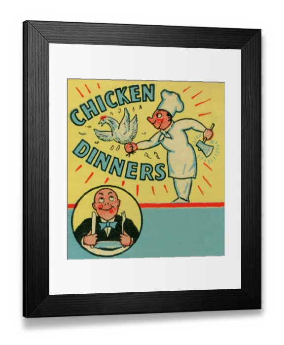 Framed Print : Matchbook image of chef holding chicken Framed Print : Matchbook image of chef holding chicken