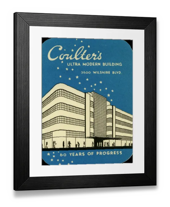 Framed Print : Coulter's. USA - 1940: A decal of Coulter's department store in Los Angeles Framed Print : Coulter's. USA - 1940: A decal of Coulter's department store in Los Angeles