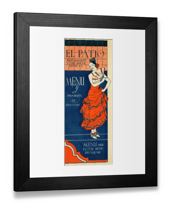 Framed Print : El Patio. USA - 1940: A menu for El Patio reads 'El Patio Menu' from 1940 in USA Framed Print : El Patio. USA - 1940: A menu for El Patio reads 'El Patio Menu' from 1940 in USA