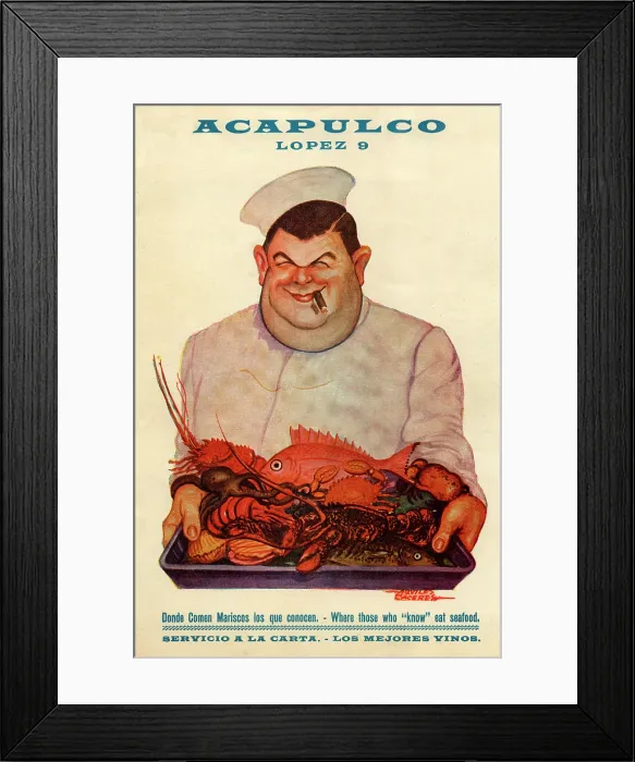 Framed Print : Acapulco. MEXICO - 1939: A menu for Acapulco reads 'Acapulco' from 1939 in Mexico Framed Print : Acapulco. MEXICO - 1939: A menu for Acapulco reads 'Acapulco' from 1939 in Mexico