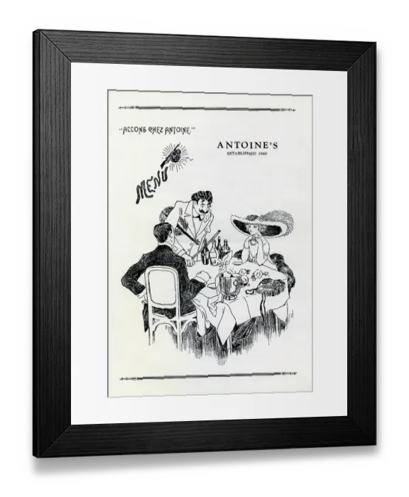 Framed Print : Antoine's. USA - 1939: A menu for Antoine's reads 'Antoine's Menu' from 1939 in USA