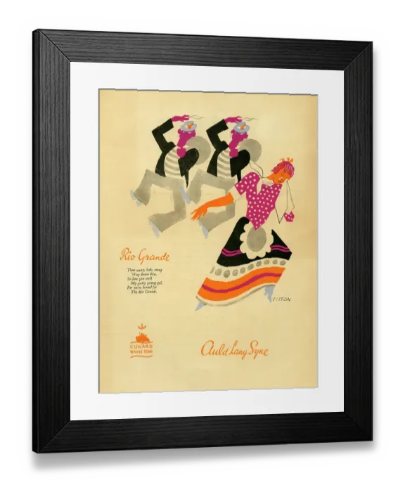 Framed Print : Cunard. USA - 1938: A menu for Cunard reads 'Rio Grande Auld Lang Syne Cunard White Star'