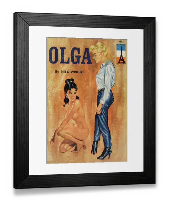 Framed Print : Olga. Book cover art to a 'pulp' paperback that focused on lesbian or gay
