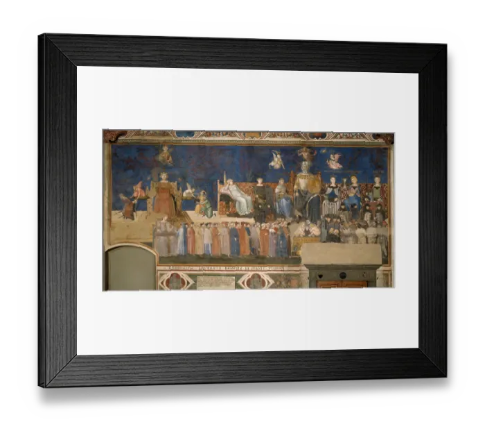 Framed Print : Allegory of Good Government (Cycle of frescoes The Allegory of the Good and Bad Government), 1338-1339. Artist: Lorenzetti, Ambrogio (ca 1290-ca 1348)