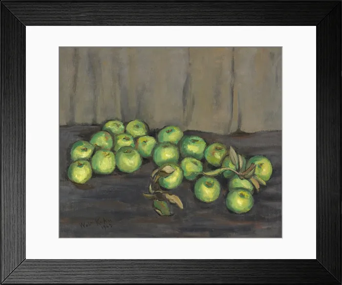 Framed Print : Green Apples With Gray Curtain Framed Print : Green Apples With Gray Curtain